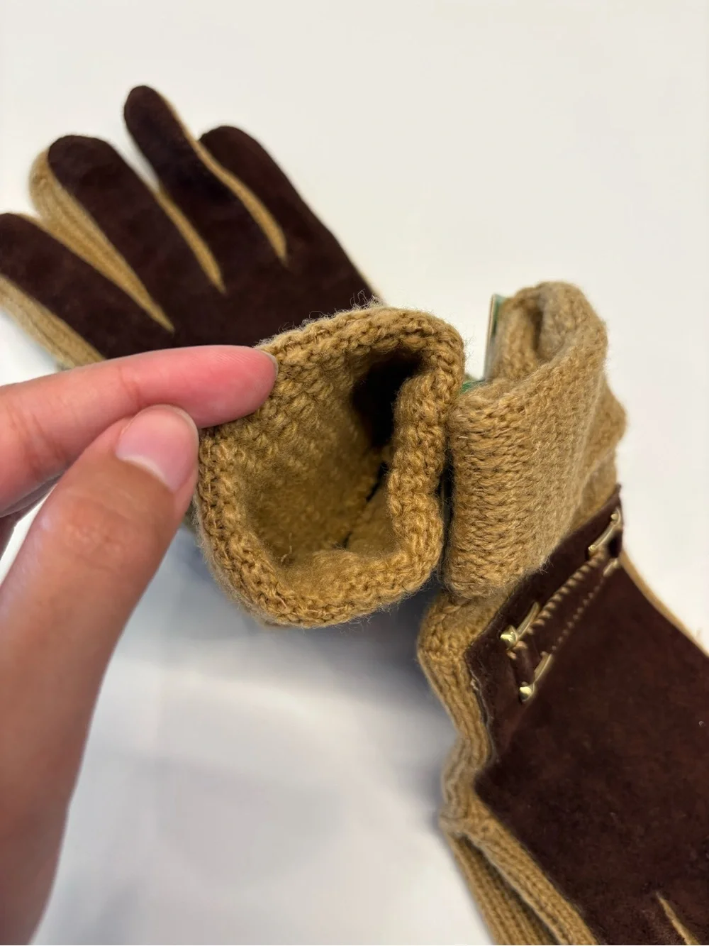 Vintage Deadstock Brown Knit and Genuine Suede Gloves NWT